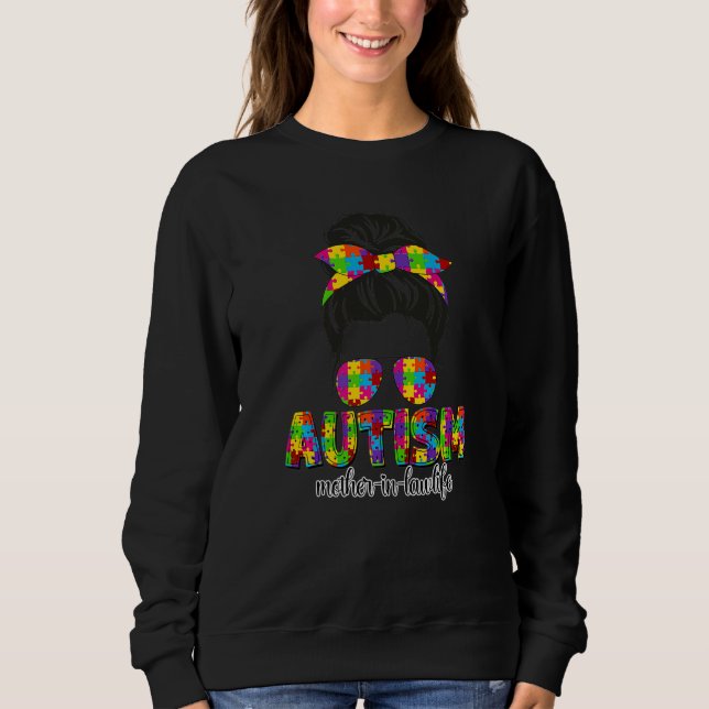 Sweatshirt Autisme Mère En Droit Messy Bun Puzzle Lunettes de (Devant)