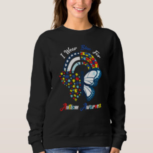 Sweatshirt Autisme Papillon Arc-en-ciel Je Porte Bleu Pour Au