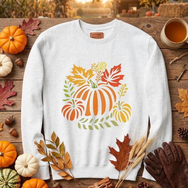 Sweatshirt Automne Citrouille Et Feuilles Tombantes (Créateur téléchargé)