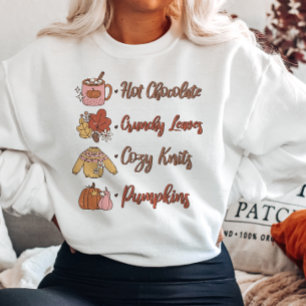 SWEATSHIRT AUTOMNE THÈME CHOCOLATA CHAUD CRUNCHY FEUILLE COSY
