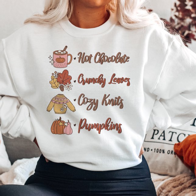 SWEATSHIRT AUTOMNE THÈME CHOCOLATA CHAUD CRUNCHY FEUILLE COSY (Créateur téléchargé)
