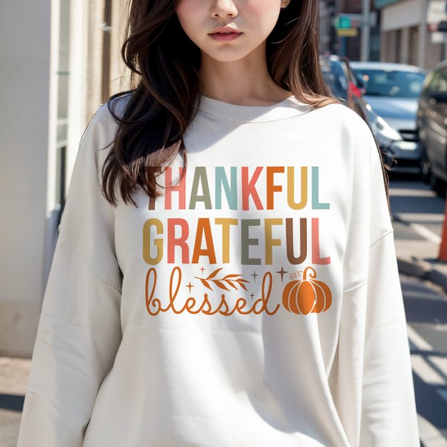 SWEATSHIRT AUTOMNE THÈME MERCI GRATEFUL BÉNÉFICIÉ CITROUILLE (Créateur téléchargé)