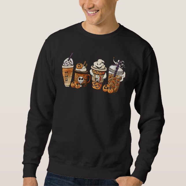 Sweatshirt Autumn Fall Coffee Latte Cups Horrors & Ghost Hall (Devant)