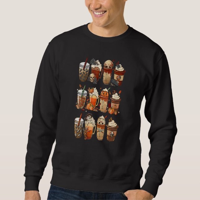 Sweatshirt Autumn Fall Coffee Latte Cups Horrors & Ghost Hall (Devant)