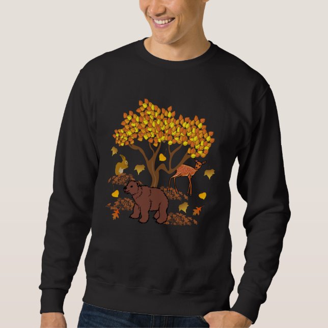 Sweatshirt Autumn Leaves Wildlife Nature Cute Bear Deer Fores (Devant)