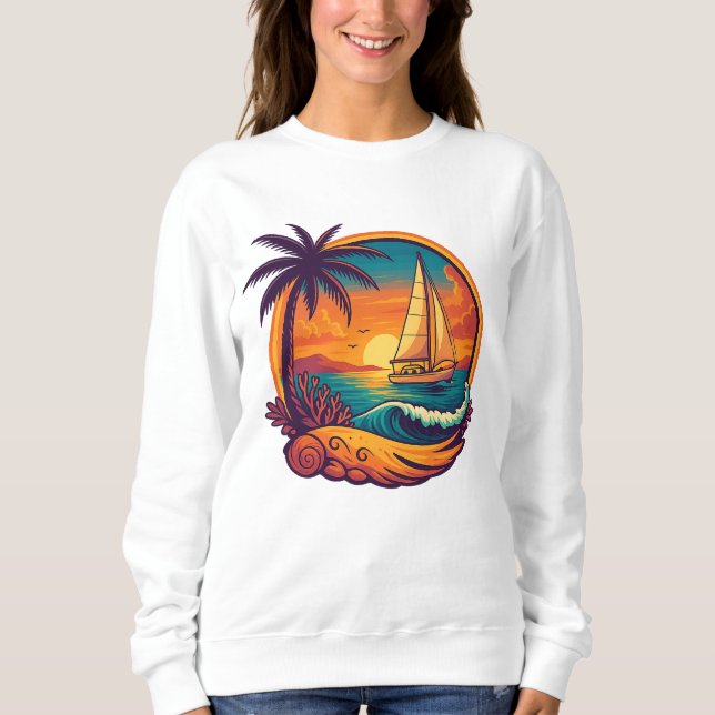 Sweatshirt Aventure de voile au coucher du soleil tropical Sw (Devant)