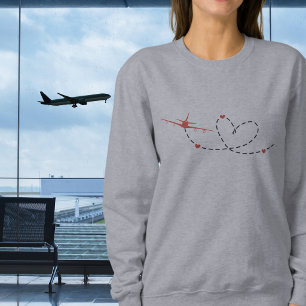 Sweatshirt Avion & Cœurs minimaliste Aviation Voyage
