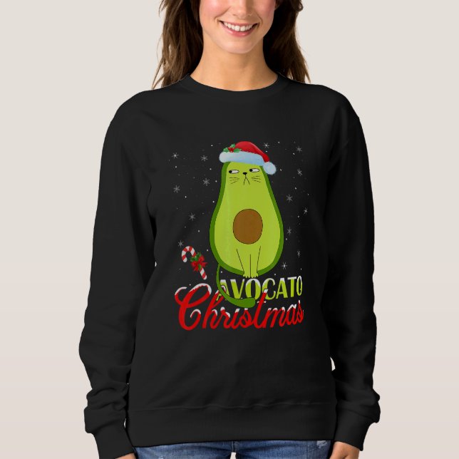 Sweatshirt Avocado  Xmas Lights Santa Avocado Cat Christmas (Devant)