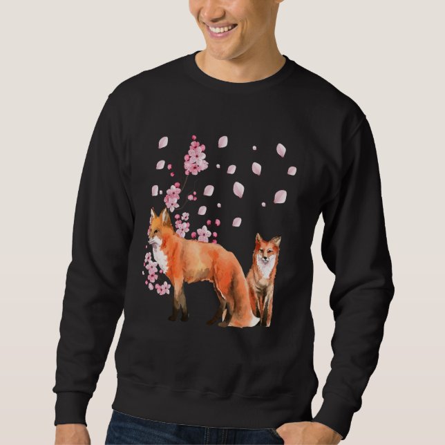 Sweatshirt Awesome Foxes Lovers Shirt Japanese Cherry Flower  (Devant)