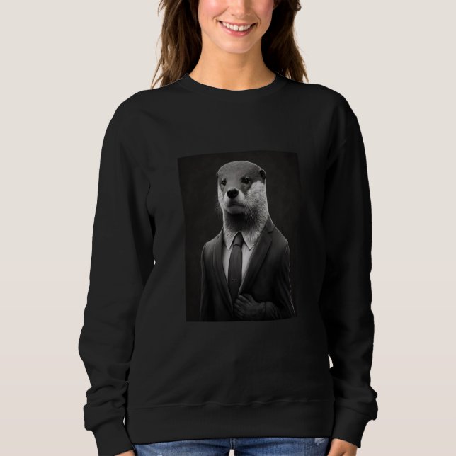 Sweatshirt Awesome Sea Otter Animal Cool Otter In Black Suit  (Devant)