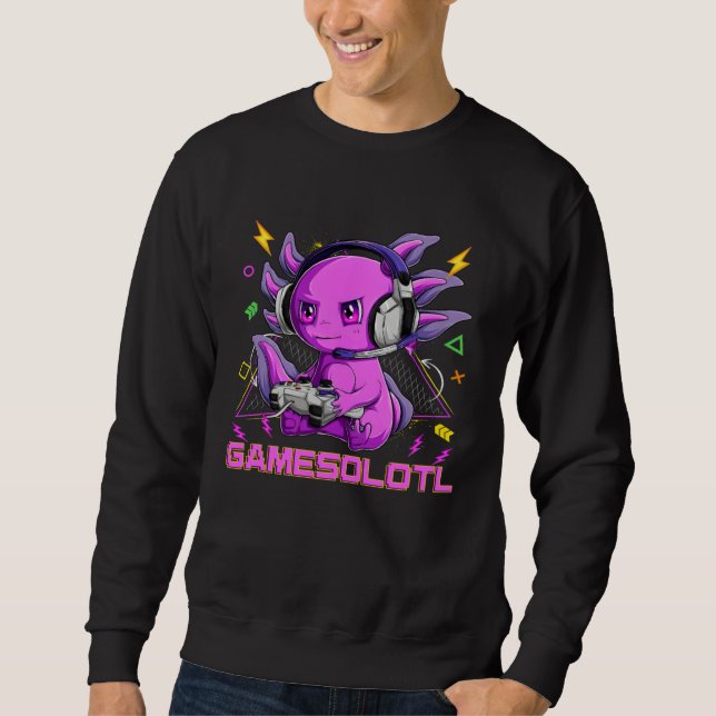 Sweatshirt Axolotl Fish Playing Video Game White Axolotl Liza (Devant)
