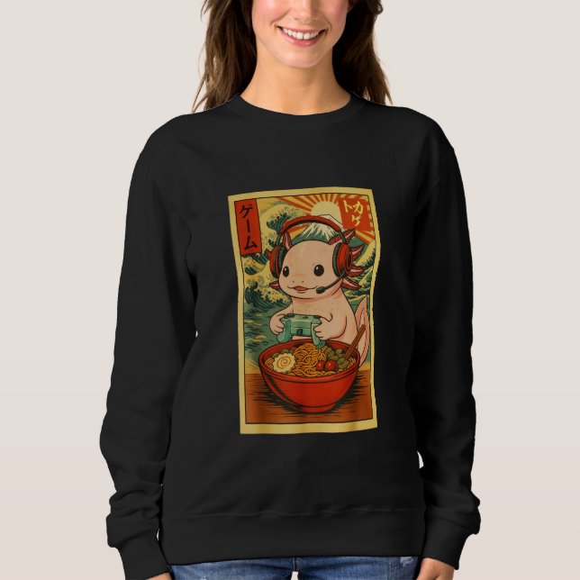 Sweatshirt Axolotl Salamander Gaming Ramen Ukiyo-e Great Wave (Devant)