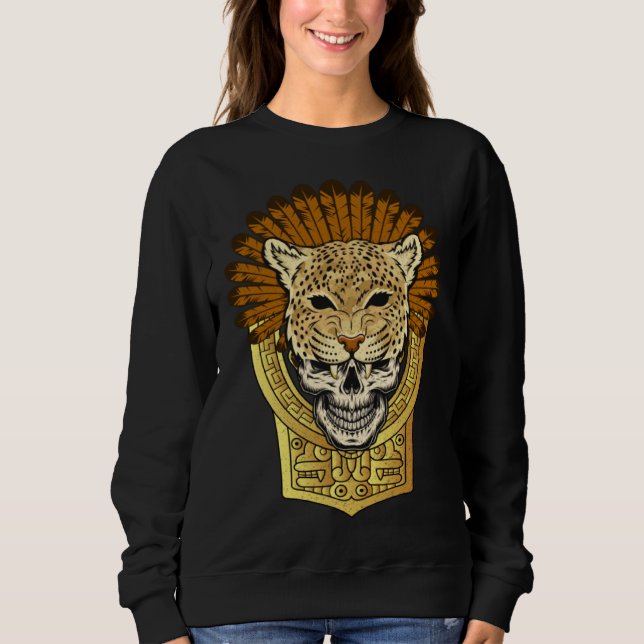 Sweatshirt Aztec Warrior Jaguar Death Skull Native Headdress  (Devant)
