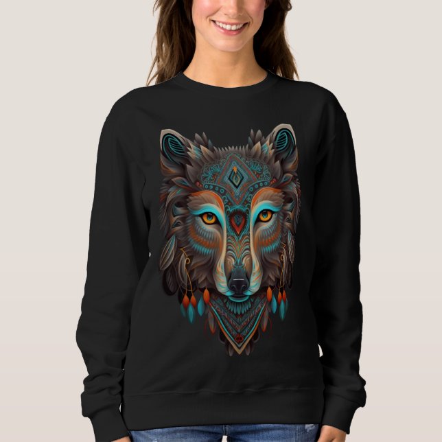 Sweatshirt Azteca Wolf Traditional Mexican Ancient Aztec Mexi (Devant)