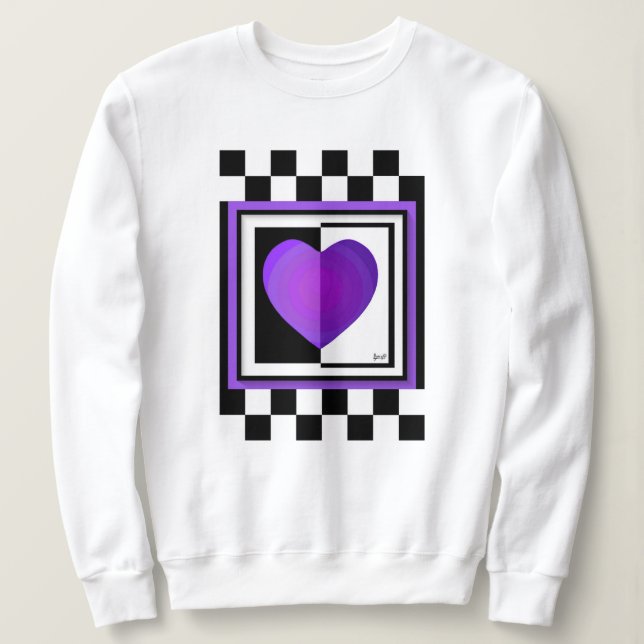 Sweatshirt B&W Purple Hearts Beating (Design devant)