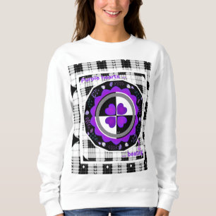 Sweatshirt B&W Purple Hearts Beating