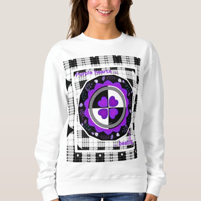 Sweatshirt B&W Purple Hearts Beating (Devant)