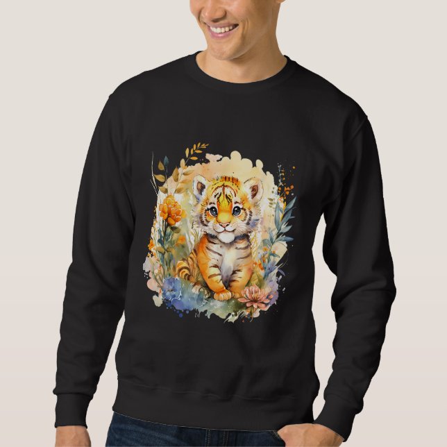 Sweatshirt Baby Tiger Safari Animal Watercolor Floral (Devant)