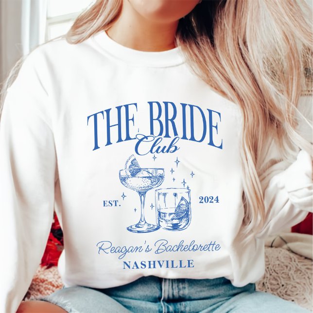 Sweatshirt Bachelorette Party Retro Cocktail Blue Bride (Créateur téléchargé)