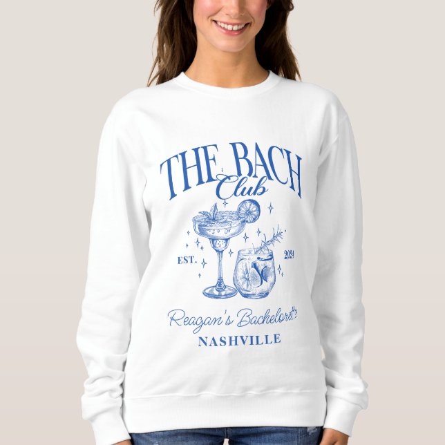 Sweatshirt Bachelorette personnalisée Retro Cocktail bleu (Devant)