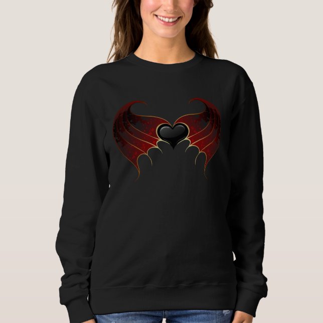 Sweatshirt Back Black Heart Red Demon Wings Goth Gothic (Devant)