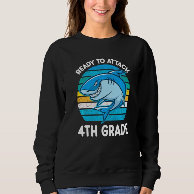 Sweatshirt Back To School 4th Grade Kids Outfit Shark (Devant)