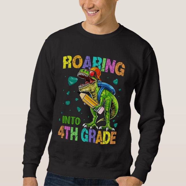 Sweatshirt Back to School Dinosaur Rex  Roaring Into 4th Grad (Devant)
