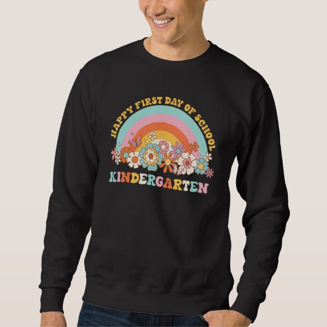 Sweatshirt Back To School Kindergarten Retro Groovy Rainbow T (Devant)