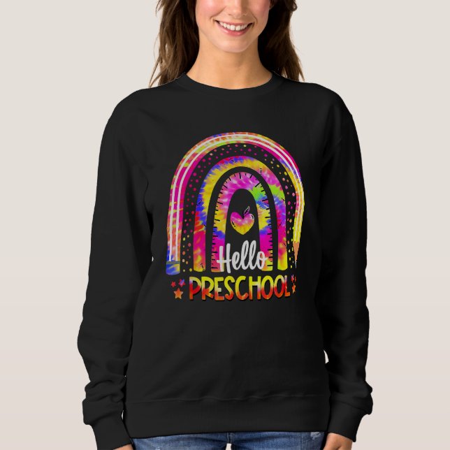 Sweatshirt Back To School Rainbow Boho Tie Dye Teacher Hello  (Devant)