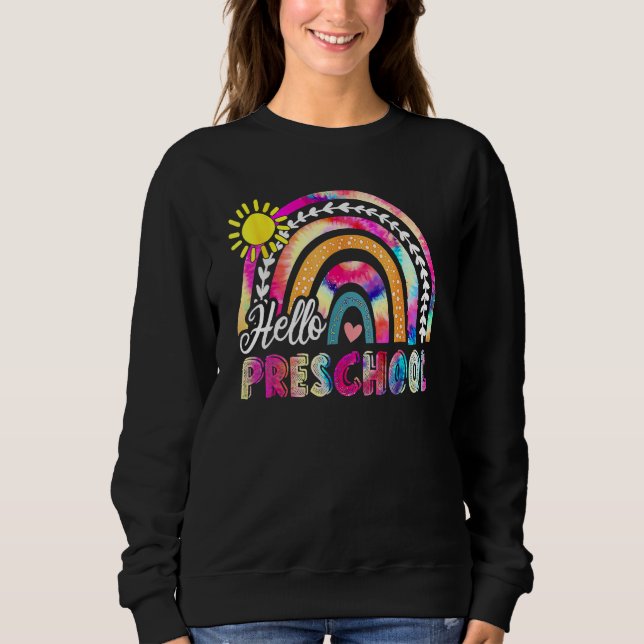 Sweatshirt Back To School Rainbow Boho Tie Dye Teacher Hello  (Devant)