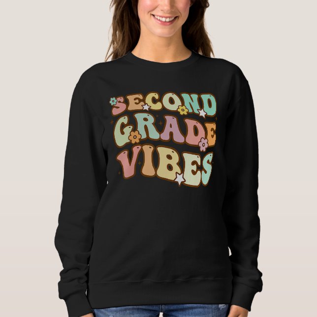 Sweatshirt Back To School Second Grade Vibes Retro Teacher Wo (Devant)