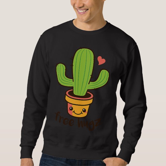 Sweatshirt Backprint Free Hugs Cactus and Potted Plants (Devant)