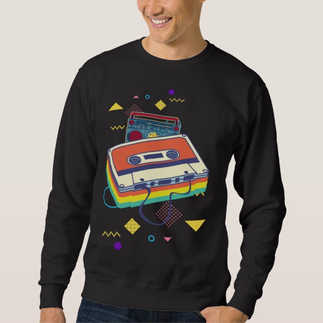 Sweatshirt Backprint retro cassette and stereo system 80s and (Devant)