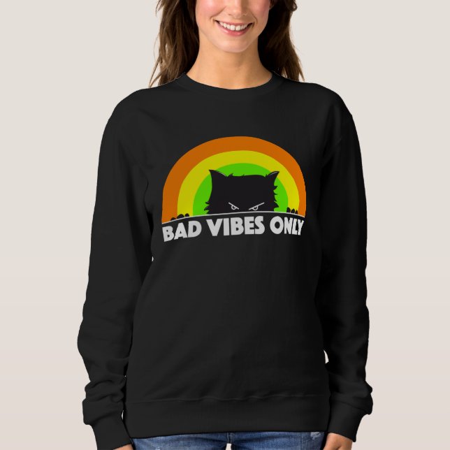 Sweatshirt Bad Vibes Only  angry black cat retro rainbow  men (Devant)
