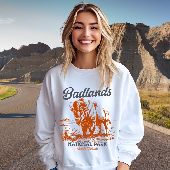 Sweatshirt Badlands National Park Retro Bison Artwork Gift  (Créateur téléchargé)