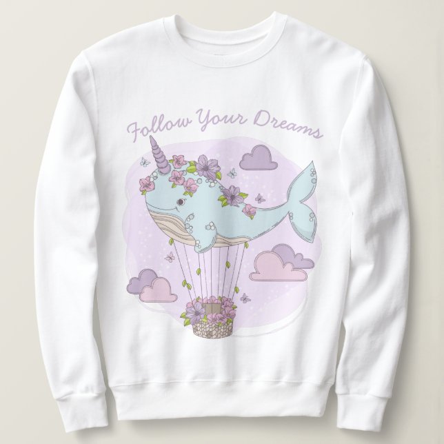 Sweatshirt Baleine à licorne volante (Design devant)