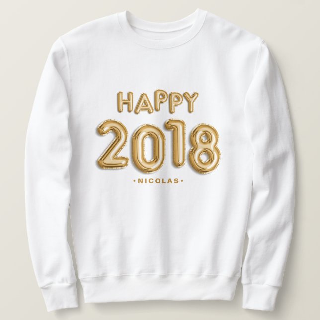Sweatshirt Ballons Gold Foil Happy 2018 Personnalisé (Design devant)