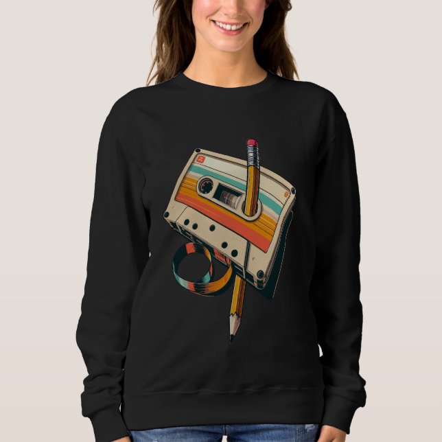 Sweatshirt Bande de cassette rétro et crayon Rewind Nostalgie (Devant)