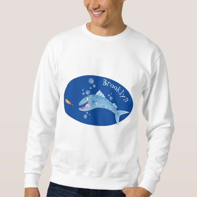 Sweatshirt Barracuda poisson affamé de la pêche dessin animé (Devant)