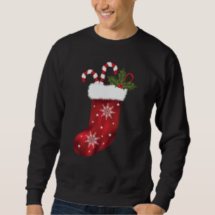 Sweatshirt Bas de Noël rouge avec cannes à bonbons et houx