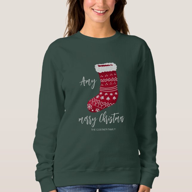 Sweatshirt Bas de Noël rouge avec nom de famille (Devant)