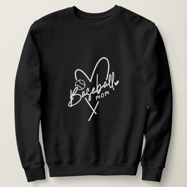 Sweatshirt Baseball Maman Coeur Personnalisé Noir Baseball (Design devant)