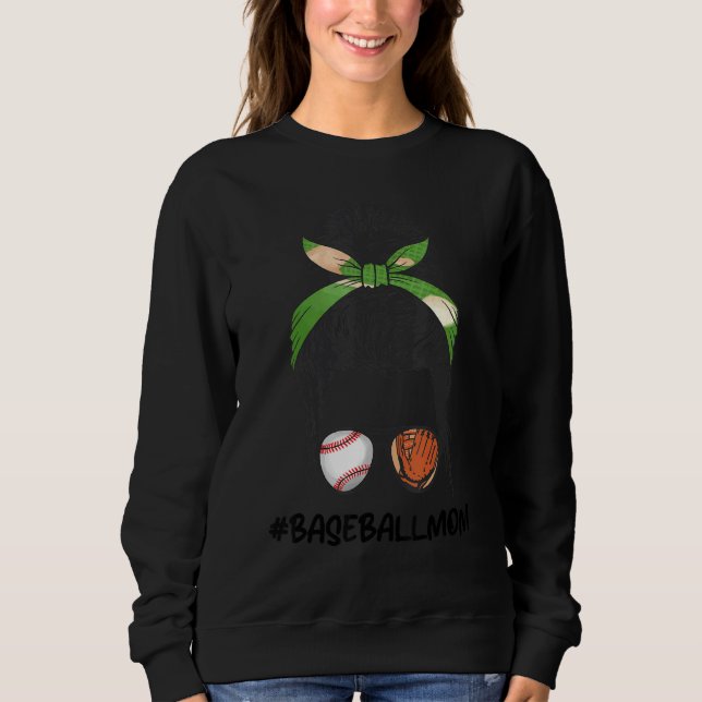 Sweatshirt Baseball Mom Messy Bun Softball Mom Mother's Day   (Devant)