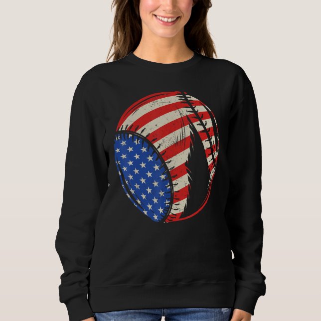Sweatshirt Baseball US American Flag July 4th Patriotic Vinta (Devant)