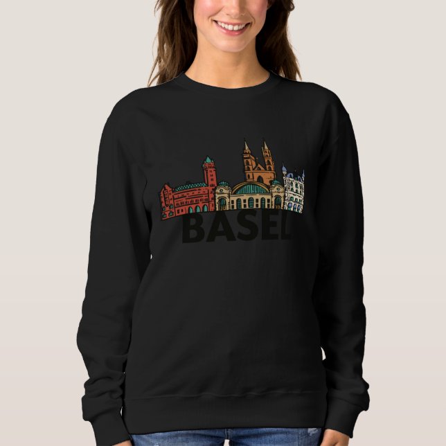 Sweatshirt Basel Switzerland City Skyline Silhouette Outline  (Devant)