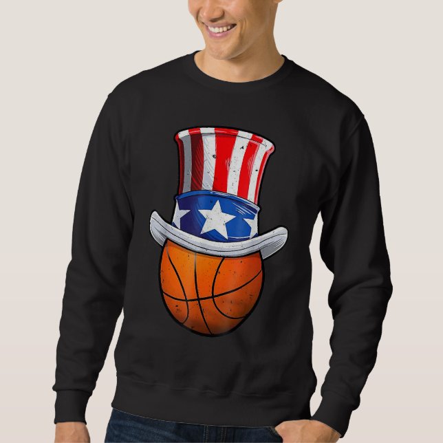Sweatshirt Basketball Ball 4th Of July Uncle Sam American Fla (Devant)