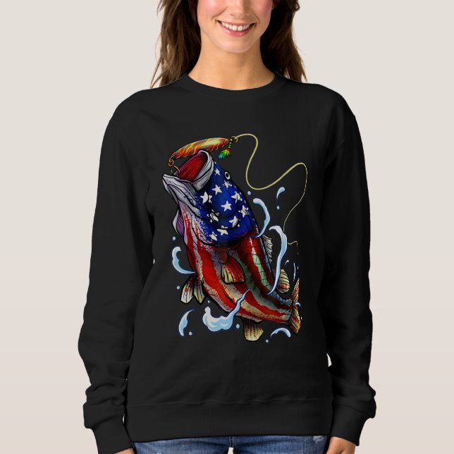 Sweatshirt Basse Pêche Poisson Américain Drapeau Papa Père Qu (Devant)