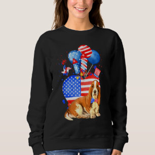 Sweatshirt Basset Hound Chien Merica 4 juillet drapeau améric