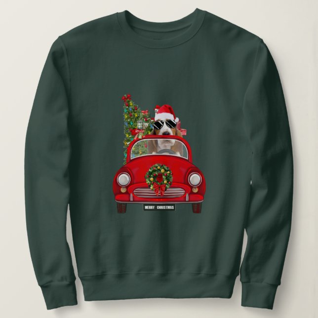 Sweatshirt Basset Hound Chien voiture voiture Noël (Design devant)