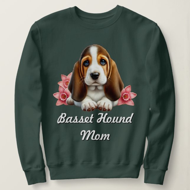 Sweatshirt Basset Hound Chiot Avec Fleurs (Design devant)